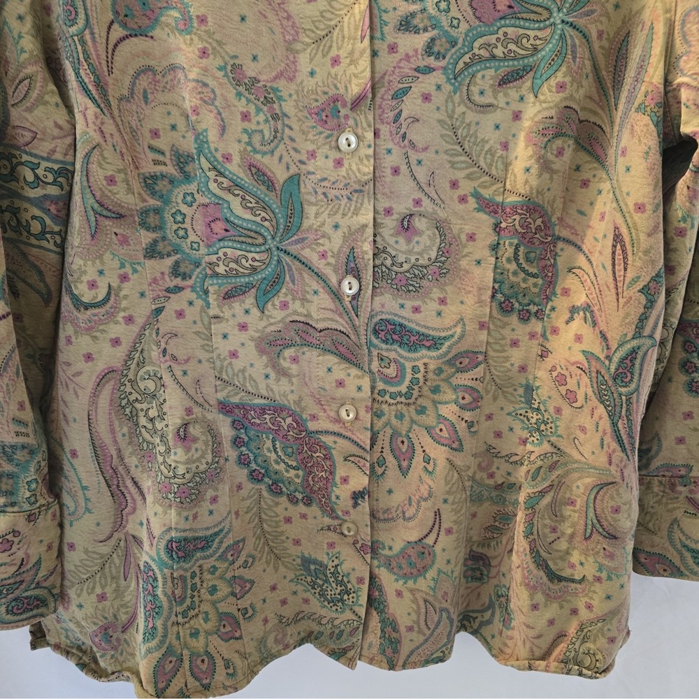 Vtg Tianello Tencel Blend Art-to-wear Button-Up Suzy Blouse Paisley Boho-chic M - Picture 4 of 13